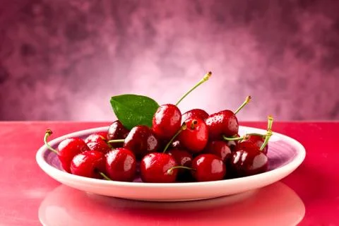 Plate with cherries Stock Photos