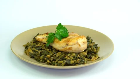 A plate of chicken and vegetables Vidéo 87848245