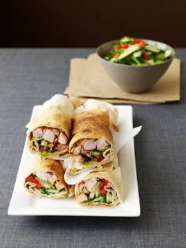 Plate of chicken vegetable rolls Stock Photos