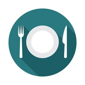 Plate circle icon with long shadow. Flat design style. Stock Illustration
