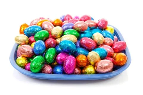 Plate with colorful easter eggs Stock Photos