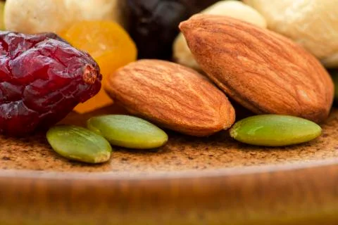 Plate, containing, nutritious, mixed nuts Stock Photos