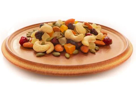 Plate, containing, nutritious, mixed nuts Stock Photos