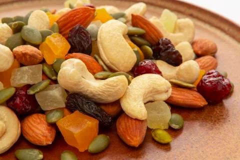 Plate, containing, nutritious, mixed nuts Stock Photos