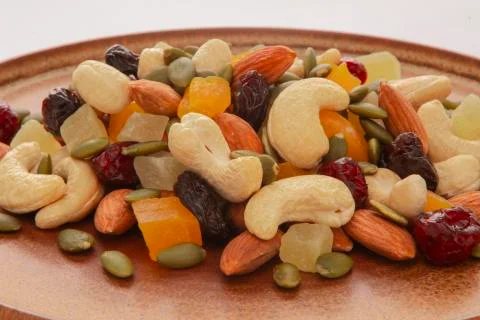 Plate, containing, nutritious, mixed nuts Stock Photos