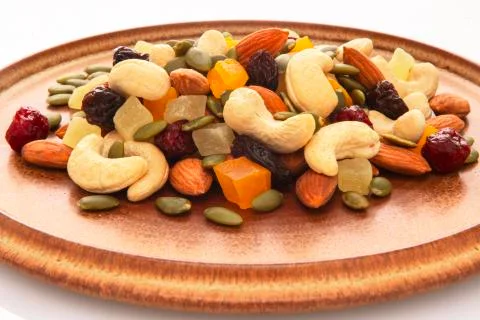 Plate, containing, nutritious, mixed nuts Stock Photos