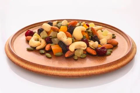 Plate, containing, nutritious, mixed nuts Stock Photos