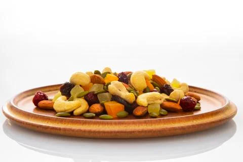 Plate, containing, nutritious, mixed nuts Stock Photos
