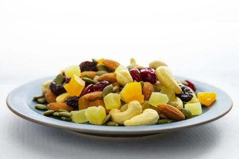 Plate, containing, nutritious, mixed nuts Stock Photos