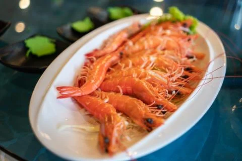 A Plate of Cooked Prawn in a Restaurant Stock Photos