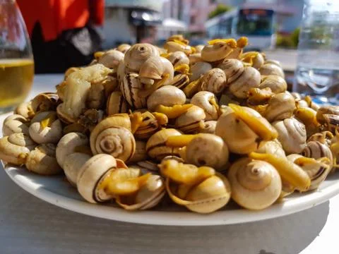 Plate with cooked snails Stock Photos