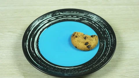 A plate with cookie appears on the table and the cookie is eaten Stock Footage 254976515