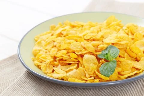 Plate of corn flakes Stock Photos