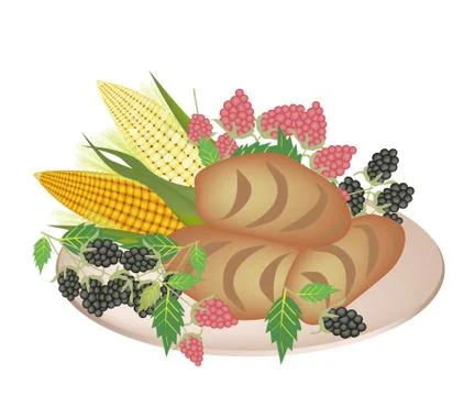 A Plate of Cornbread with Berry Fruit and Sweet Corn Stock Illustration