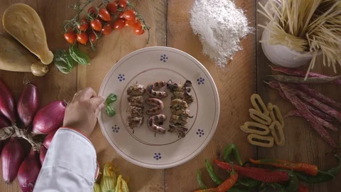 Plate decorated with various sausages Stock Footage 89975013