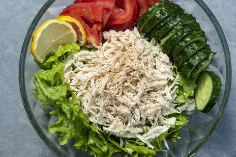 A plate of delicious and nutritious chicken salad Stock Photos