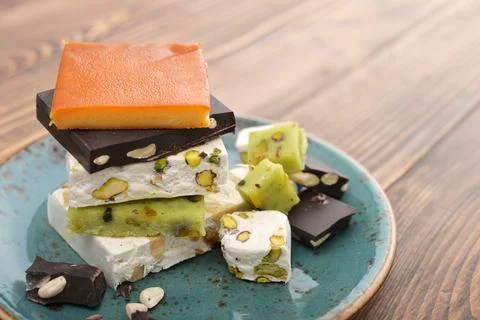 Plate with different turron Foto stock