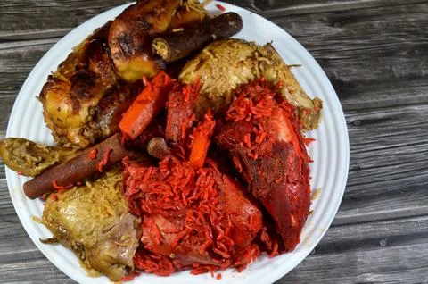 A plate of different types of cooked chickens, ,Tandoori juicy chicken, roa.. Stock Photos