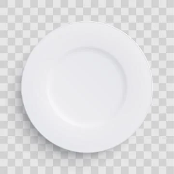 Plate dish 3D white round isolated on transparent background. Vector realisti Stock Illustration
