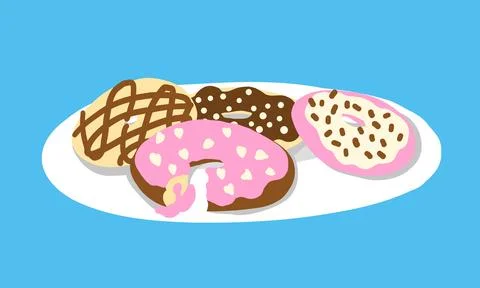 A plate of donuts in cartoon flat style Stock Illustration