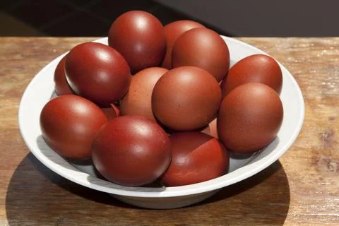 Plate with Easter eggs. Close-up. Stock Photos
