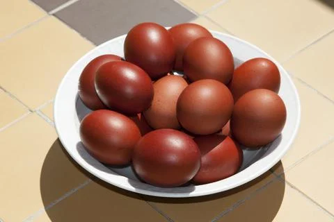 Plate with Easter eggs. Close-up. Stock Photos