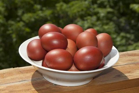 Plate with Easter eggs. Close-up. Stock Photos