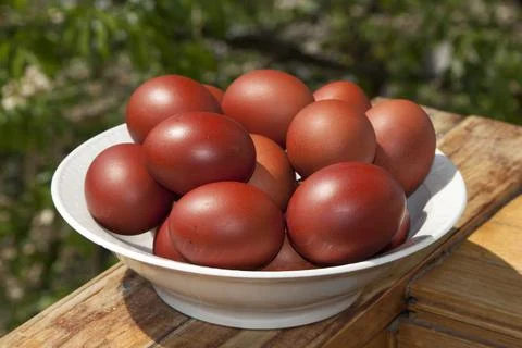 Plate with Easter eggs. Close-up. Stock Photos