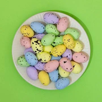 A plate of Easter eggs with different colors and sizes Stock Photos