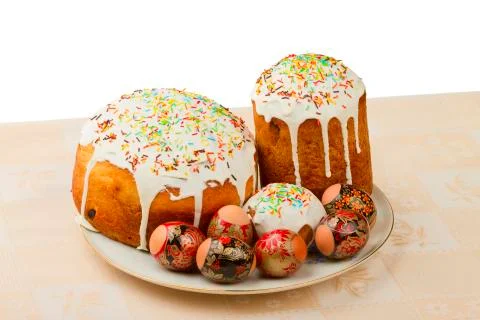 Plate with an easter pie and eggs Stock Photos