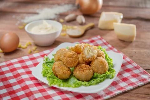 Plate of egg balls on the table in restaurant Stock Photos