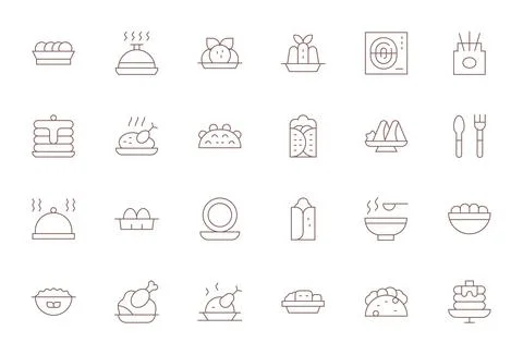 Plate Essential Vector Set including 24 Detail Enhanced Thin Line 128x128 Ico Stockillustratie