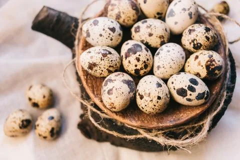 Plate filled with eggs of quails Stock Photos