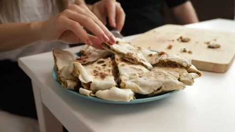 Plate filled with stuffed flatbreads, traditional food ideal for parties, s.. Stock Footage 295508152