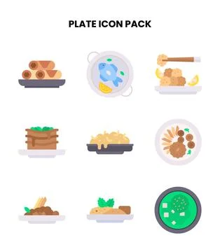 Plate Flat Bundle Icons Pack Stock Illustration
