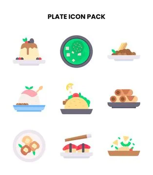 Plate Flat Collection Icons Pack Stock Illustration