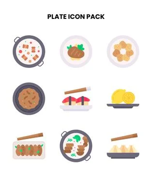 Plate Flat Vector Icons Pack Stock Illustration