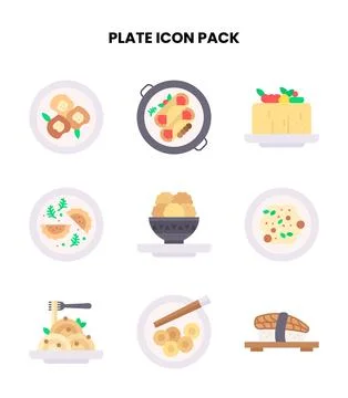 Plate Flat Vector Icons Pack Stock Illustration