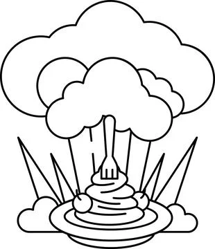 A plate of food with a fork on it is surrounded by a cloud of smoke Stock Illustration