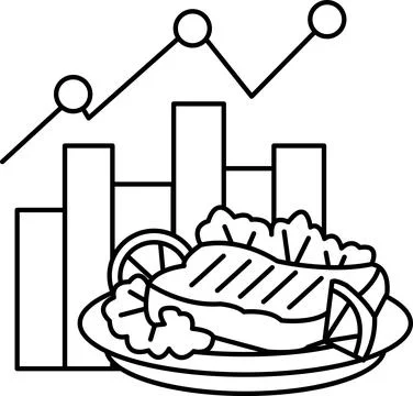 A plate of food with a graph of numbers above it Ilustração Stock
