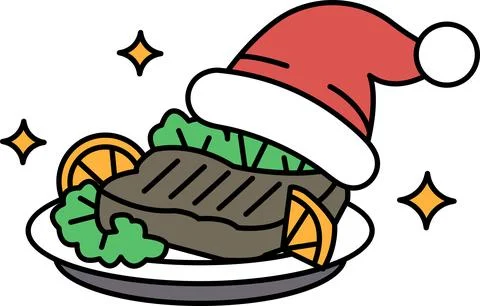 A plate of food with a hat on top of it Stock Illustration