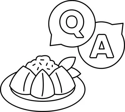 A plate of food with a question mark and an A above it Stock Illustration