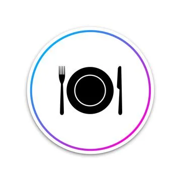 Plate, fork and knife icon isolated on white background. Cutlery symbol Illustrazione stock