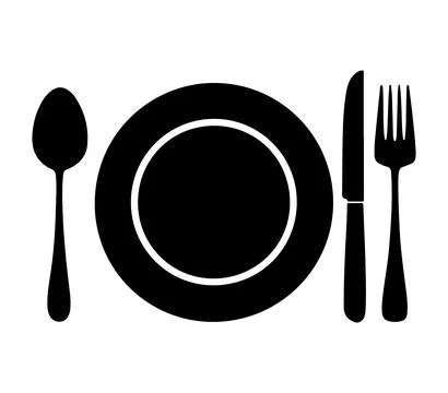Plate, fork and knife icon in flat style, Food symbol isolated Plate icon Stock Illustration