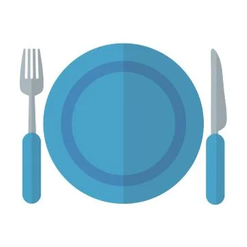 Plate, fork and knife as kitchen concept. isolated and flat illustration Stock Illustration