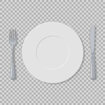 Plate, fork and knife vector object isolated on a transparent background Stock Illustration