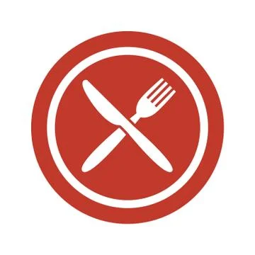 Plate, fork and knife on white background. Illustrazione stock