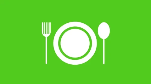 A plate, fork, and spoon against a green screen background. Видео 345226835