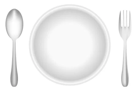 Plate, fork, and spoon Illustrazione stock