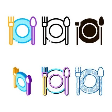 Plate fork and spoon vector sign thin line concepts icon Illustrazione stock